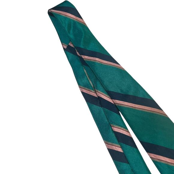 Vintage Christian Dior Teal Blue Pink Striped All Silk Neck Tie Made in USA - Picture 4 of 10